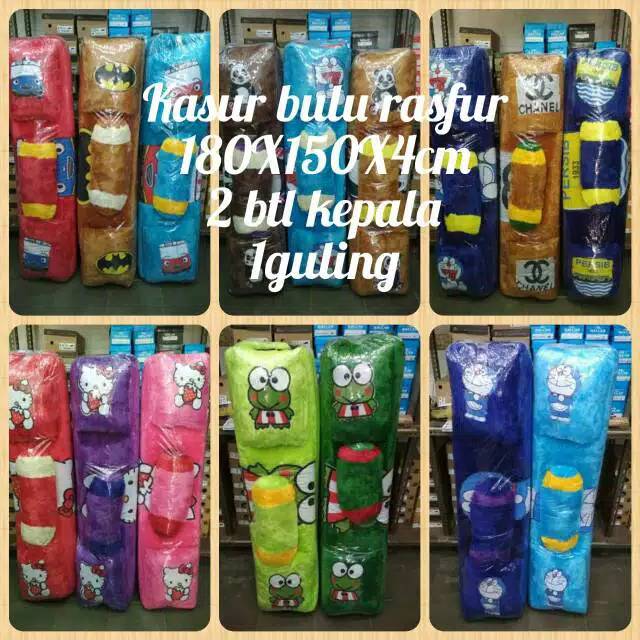Kasur bulu rasfur carakter set 2 bantal 1 guling