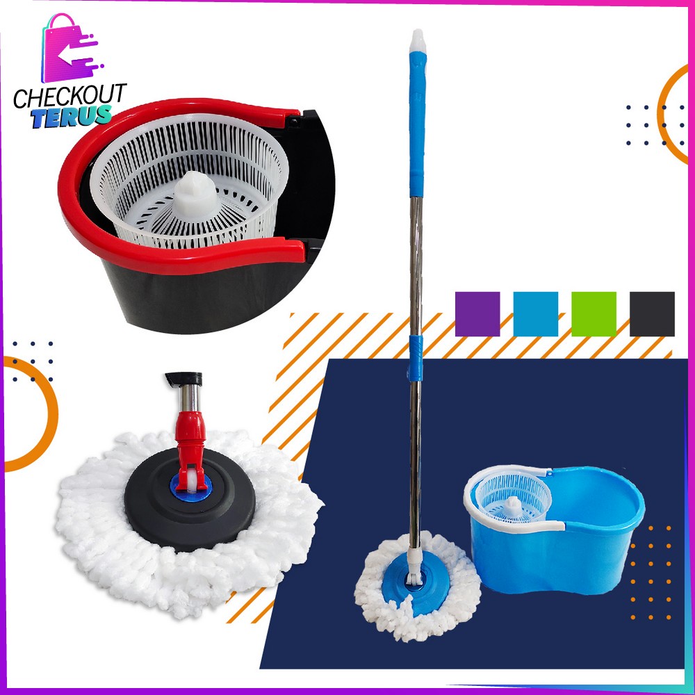 CT C526 Alat Pel Lantai Dengan Ember Serbaguna Kain Pel Spin Mop Alat Pembersih Lantai Praktis Kain Pel Spin Mop