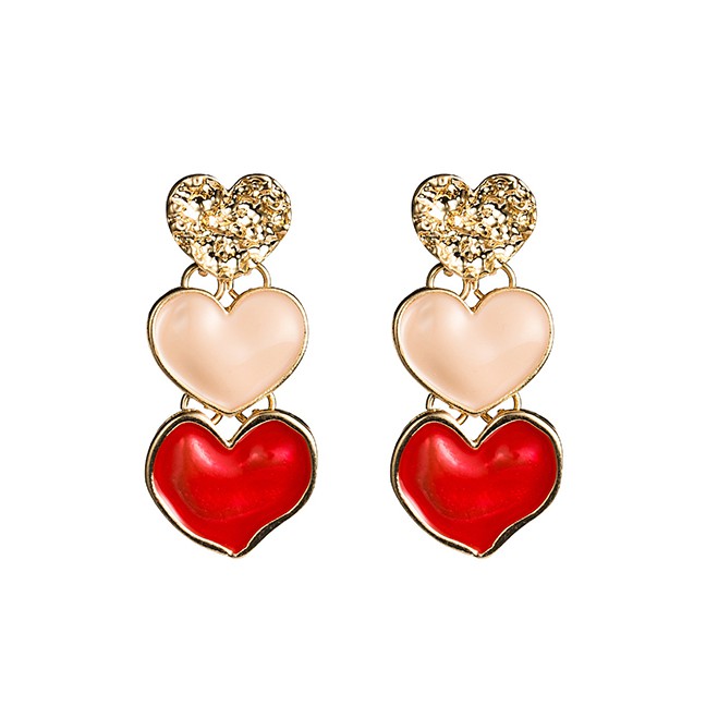 LRC Anting Tusuk Fashion Red Multi-layer Love Earrings F53654