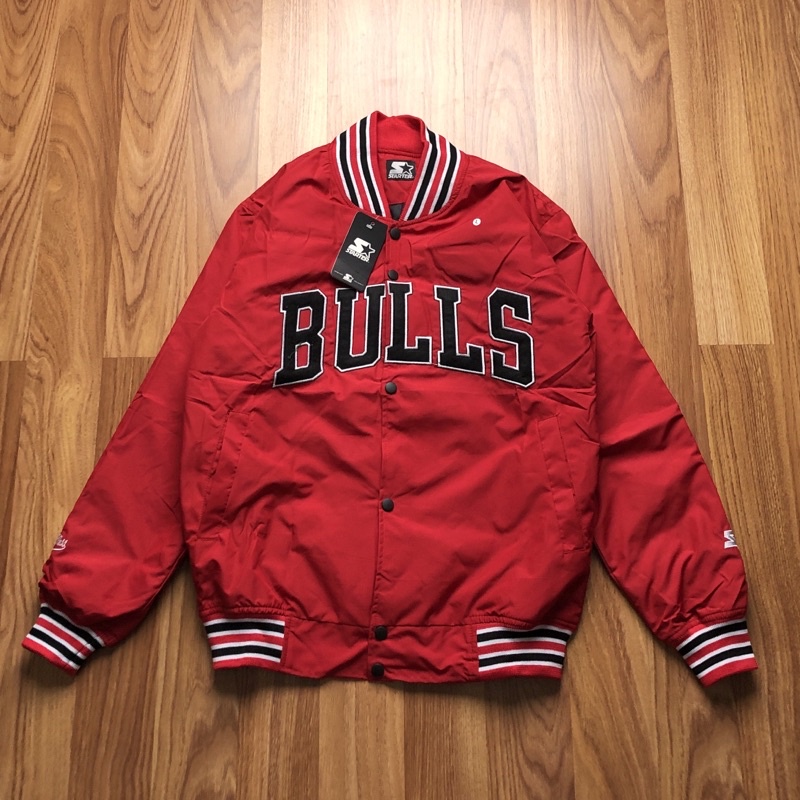 VARSITY JACKET BULLS - MERAH TEXT HITAM  FULLTAG