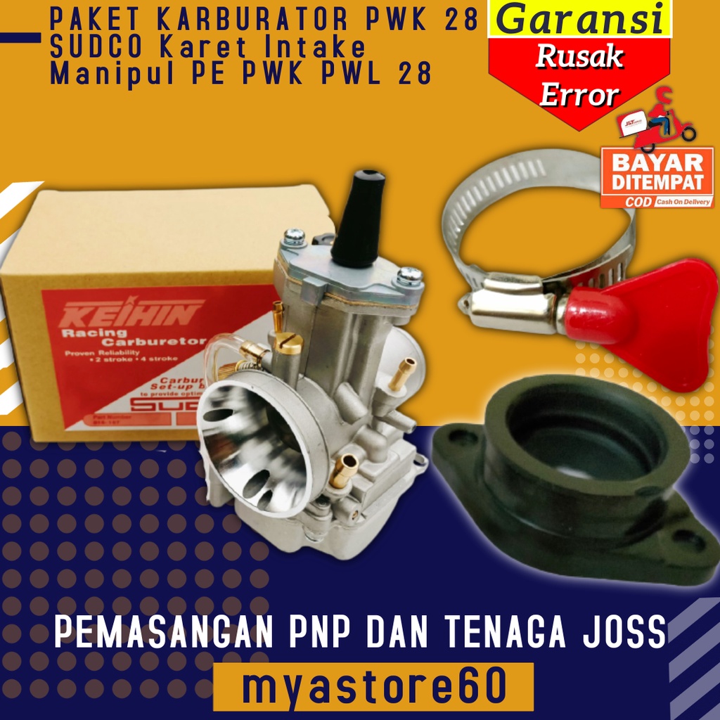 PAKET TERBARU!!! Karbu Karburator Carburetor Keihin SUDCO PWK 28 Dan Karet Intake Manipul PE PWK PWL 28 Kleman Bracket Intake PE 28