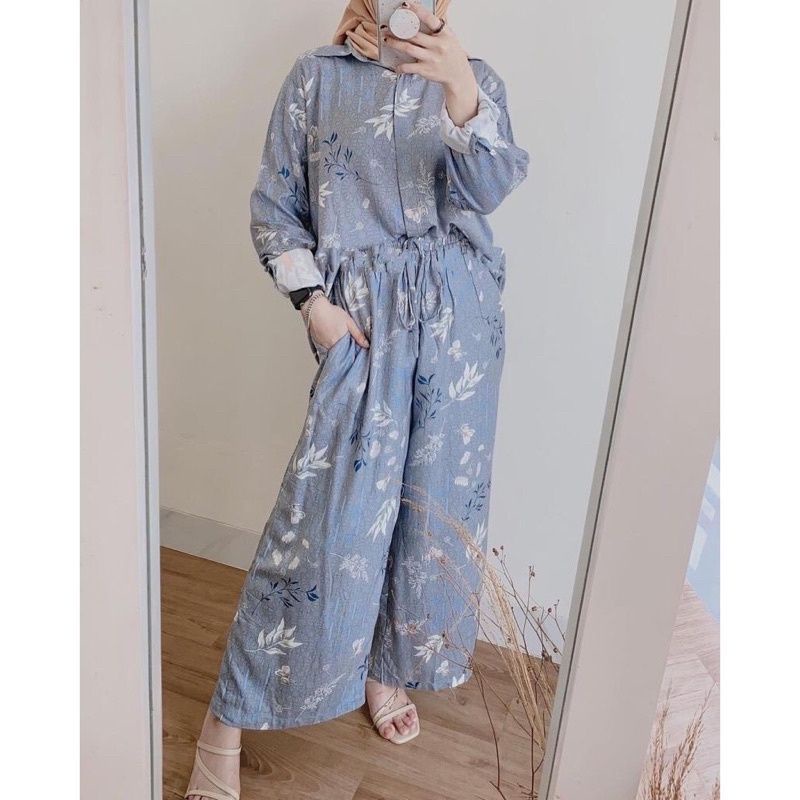 SETELAN PIYAMA WANITA PREMIUM HIGH QUALITY // LD 100 - 110 ONE SET RAYON MOTIF BARU // SET RAYON-Sakura mint set