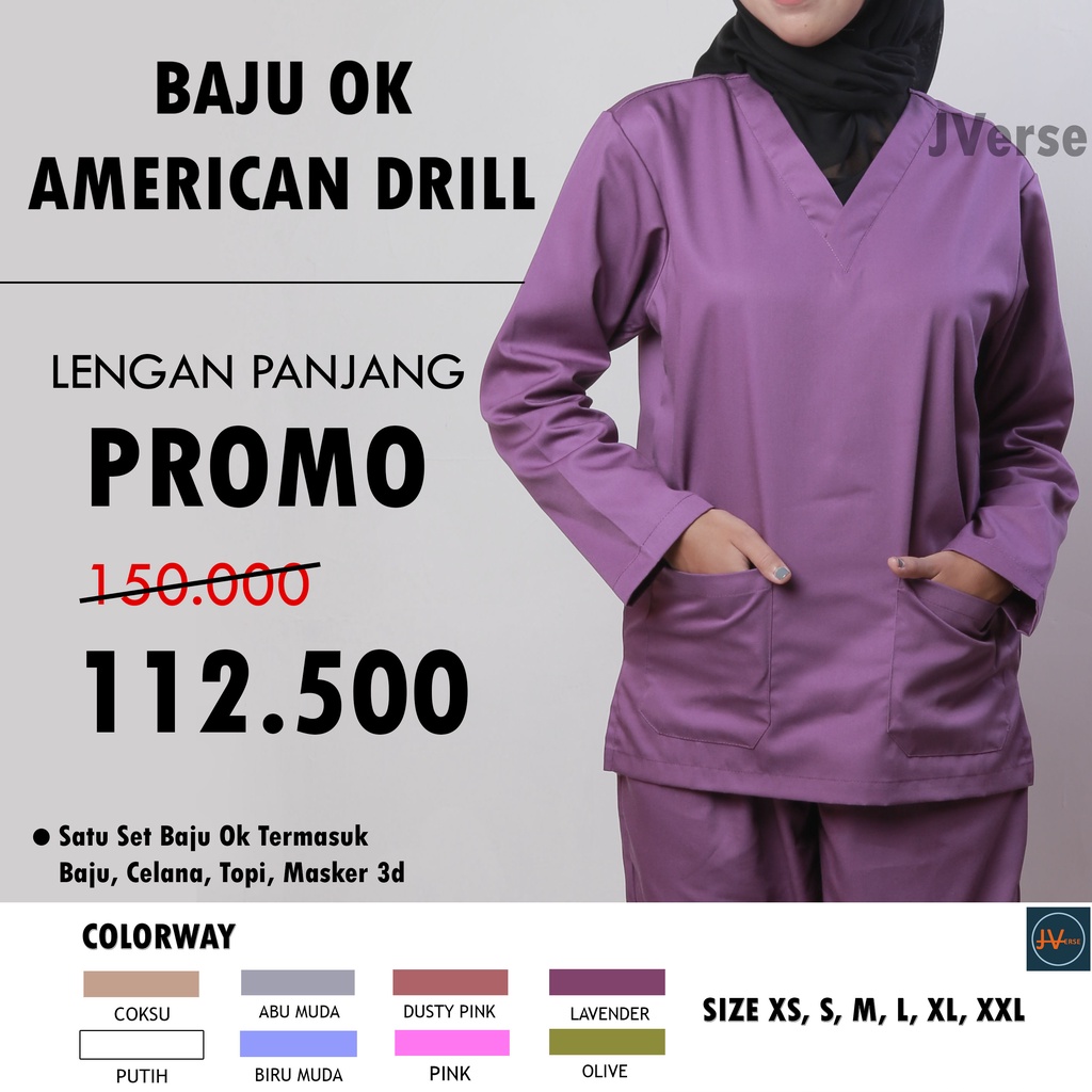 BAJU JAGA OK LENGAN PANJANG SCRUB MEDIS SERAGAM PERAWAT DRILL