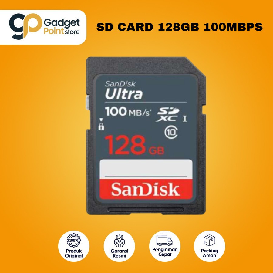 SanDisk Ultra SDXC SD Card 100MB/s  class 10 CL10 128GB - Garansi Resmi 10 Tahun