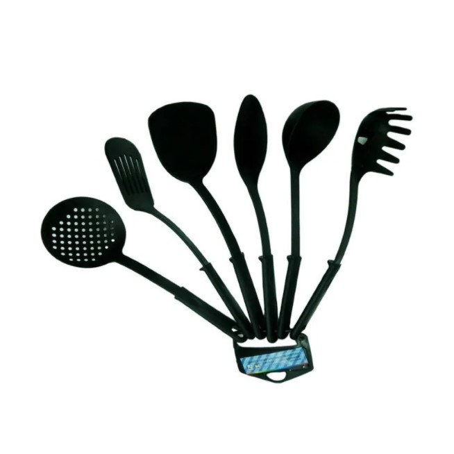 Spatula Besar Sutil Sodet Centong Sendok Sayur Nylon Set 6 in 1 Sutil (Hitam)