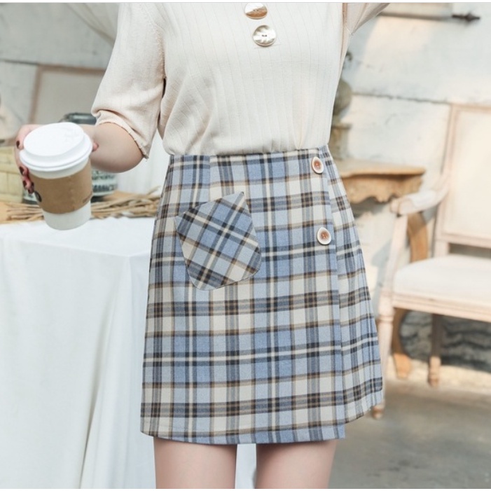 【Blossom】Korean tartan slit hem Skirt C653