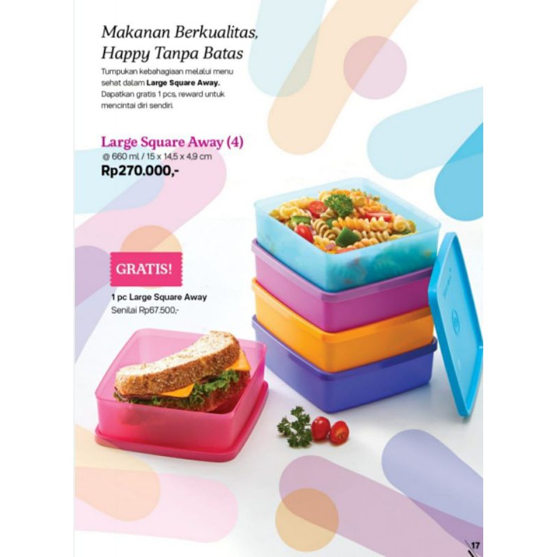 TUPPERWARE - Large Square Away - Lunch Box - Kotak Makan 1 set isi 4