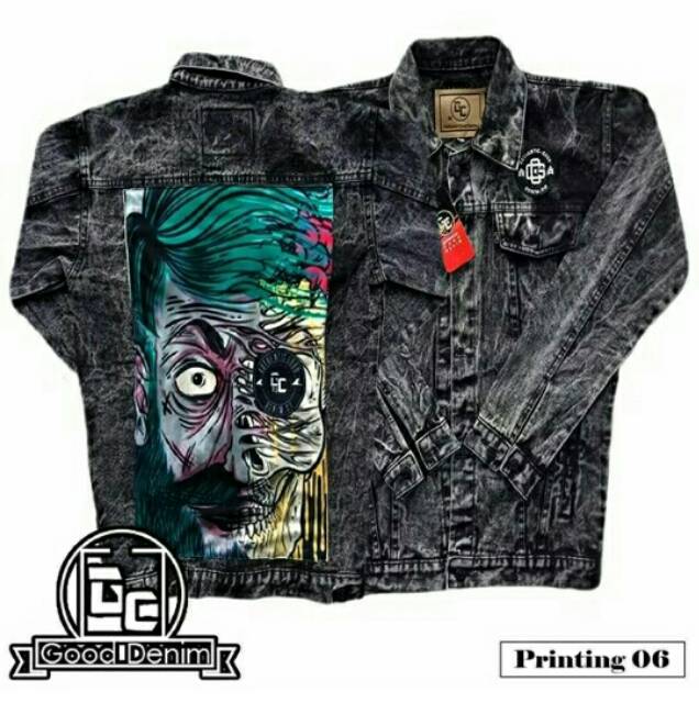 Jaket Jeans Printing Sandwash Black