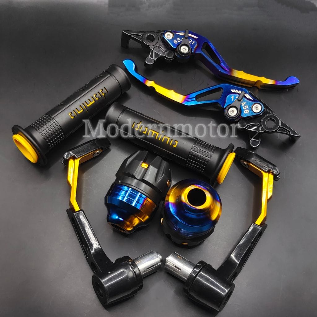 Paket 4in1 Handle Sisik Twotone cnc + Handgrip domino + Jalu as twotone + Proguard robot -  Handle sisik 2tone CNC Mx king - Mio - Tiger - Vario - Beat - Beat deluxe - Vario 150 - Vixion - CBR - Aerox - mio j -Pcx - Scoopy old