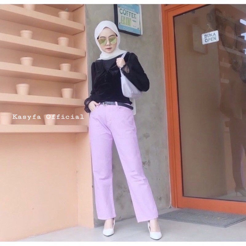 PASTEL CELANA JEANS LILAC // BAGGY JEANS PUTIH DAN LILAC