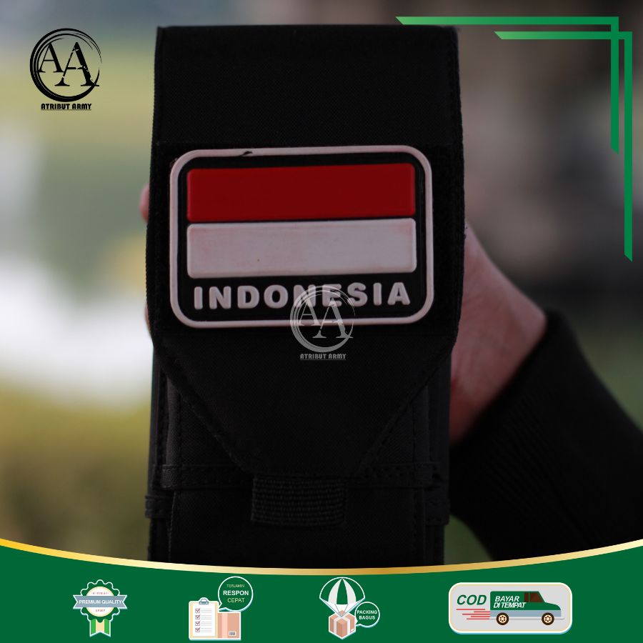 Tempat Sarung HP Pinggang KANVAS TACTICAL bonus Logo karet Atribut Satpam Security TNI