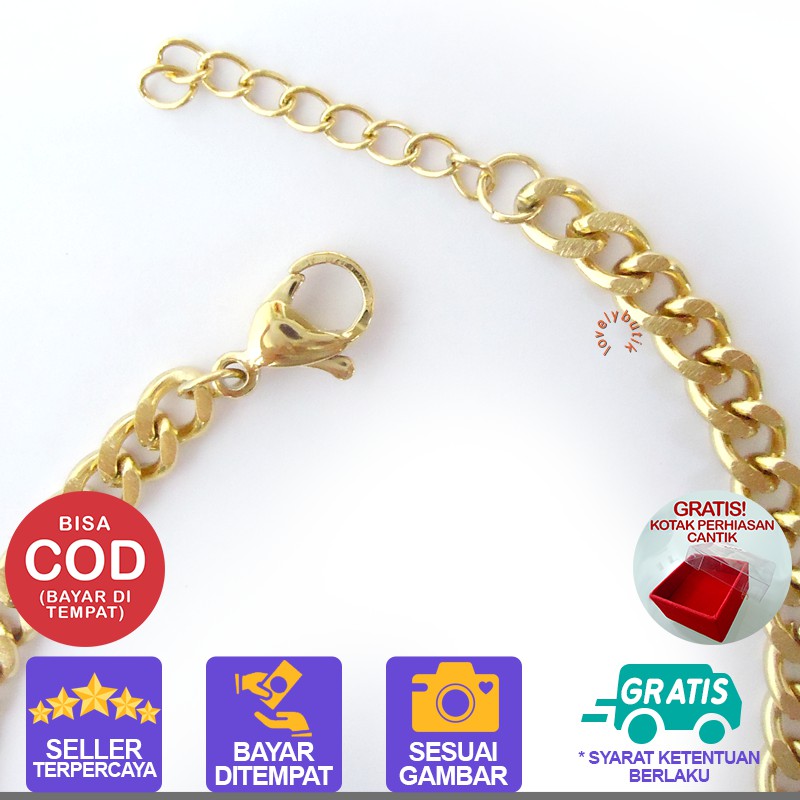 Lovelybutik  Gelang Rantai Titanium Anti Karat Pattern Uk.21 cm Gelang BONUS KOTAK PERHIASAN