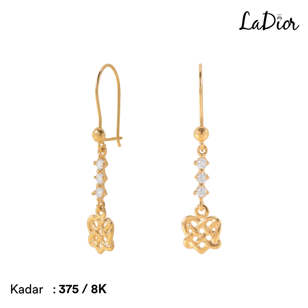 LADIOR - Anting Panjang Emas Asli kadar 375 Model Ikatan Cinta -  050 - 8K - Yellow Gold