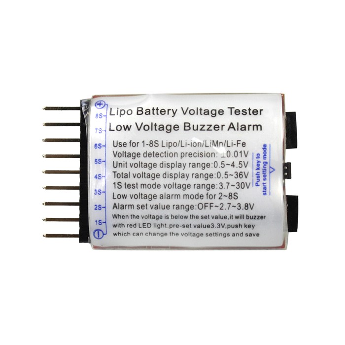 1-8s Lipo Battery Tester + Low Voltage Buzzer Alarm Baterai Li-Po Volt