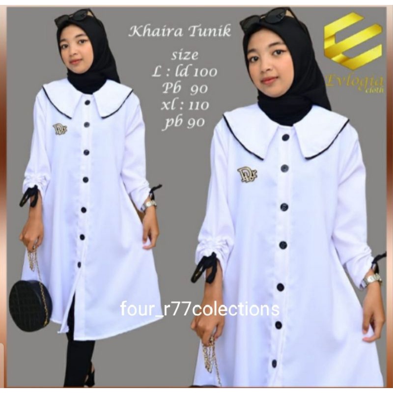 Tunik Putih Polos Model KHAIRA Lengan Panjang L XL