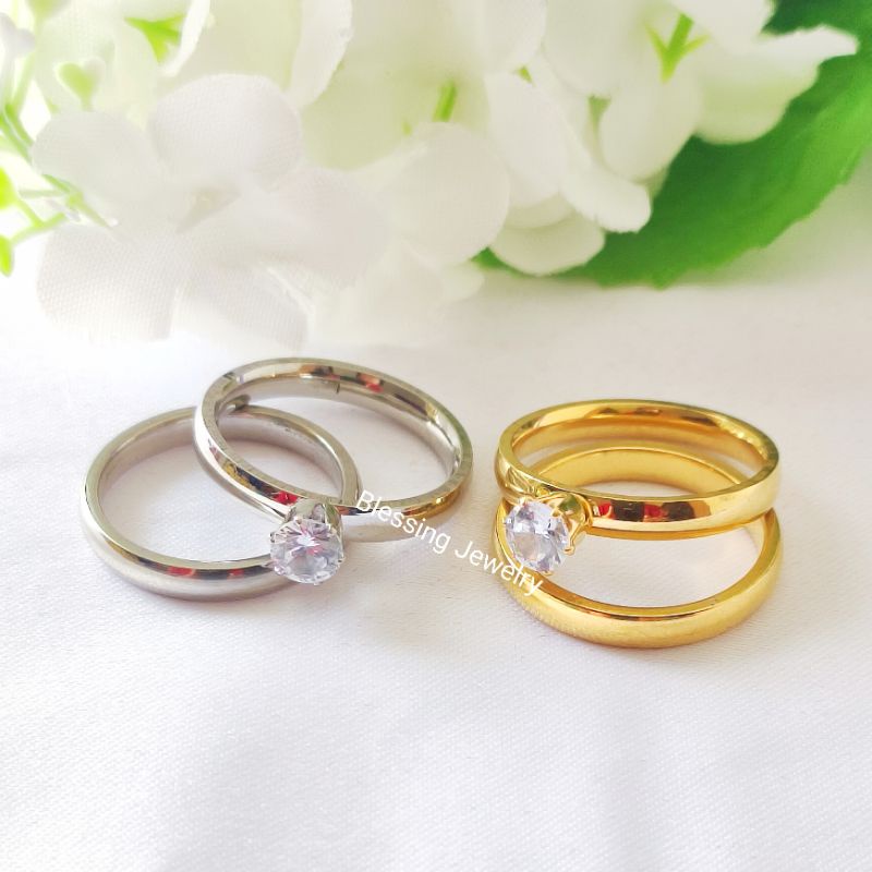 Cincin Couple Nikah Cincin Tunangan Free Box Cincin Pria dan Wanita