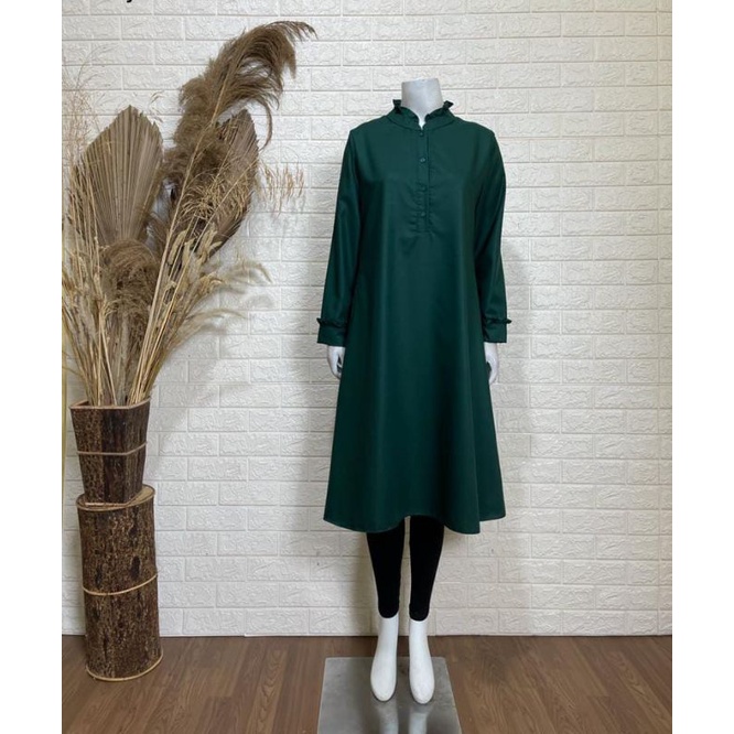 Atasan Tunik hijau botol 2003 toyobo premium kerah Shanghai