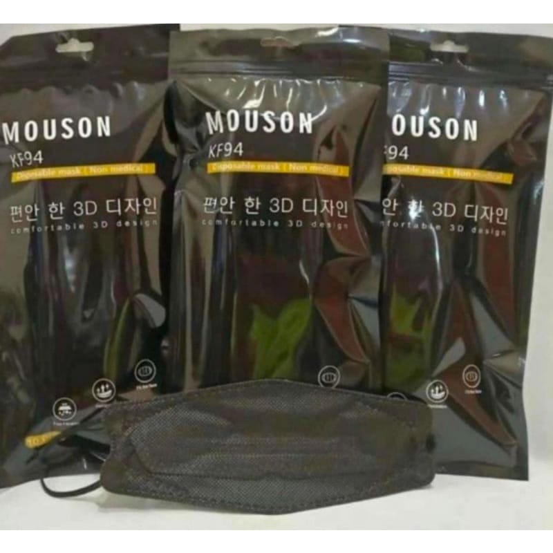 Masker KF94 MOUSON Sachet isi 10 Pcs Putih Hitam Abu Shrimp Pink Maroon coffe 4 ply Original