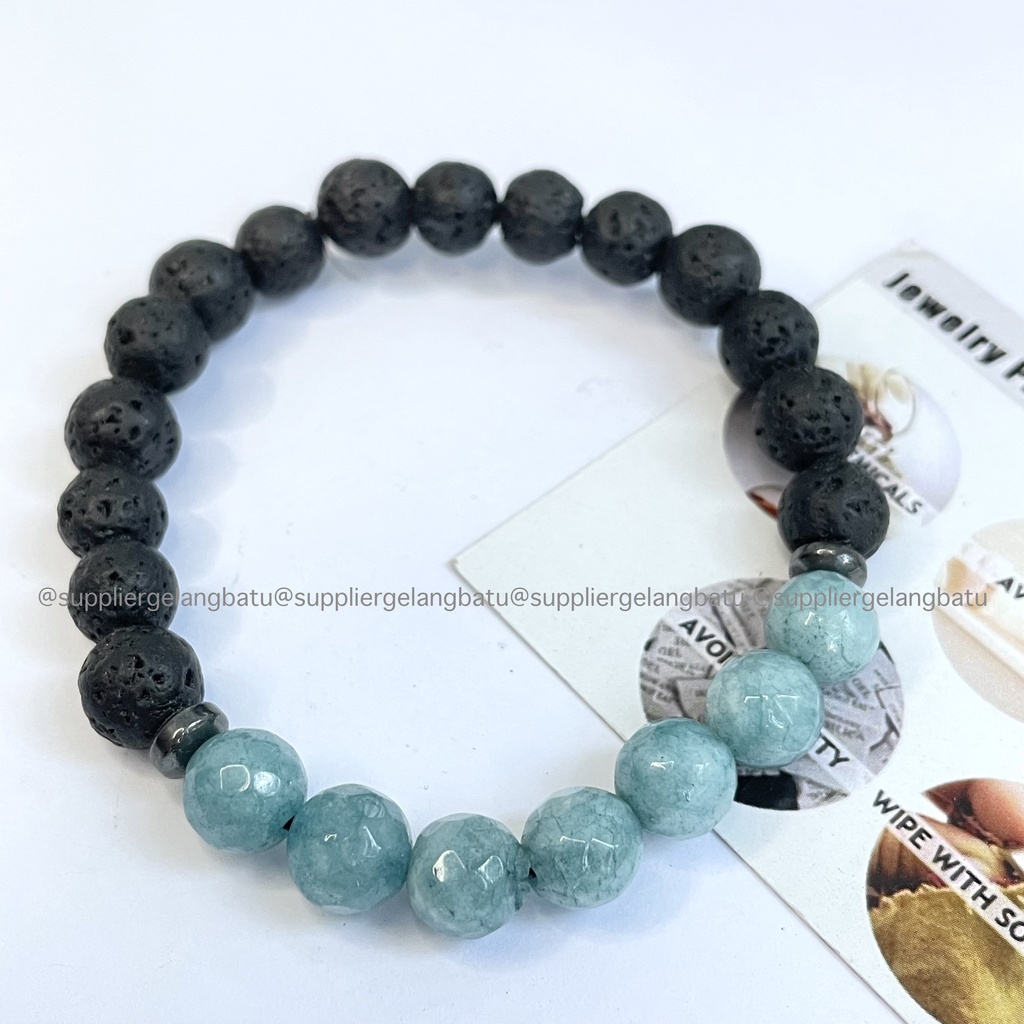 Gelang Jimin BTS Army Blue Moss Agate Cutting x Lava Stone for Diffuser Essential Oil Parfume Fragrance