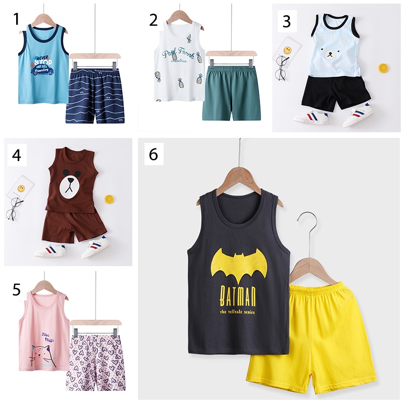 PREMIUM Baju Bayi Singlet Kaos Anak Kutang Setelan Set Celana Lengan Pendek Laki Perempuan Import