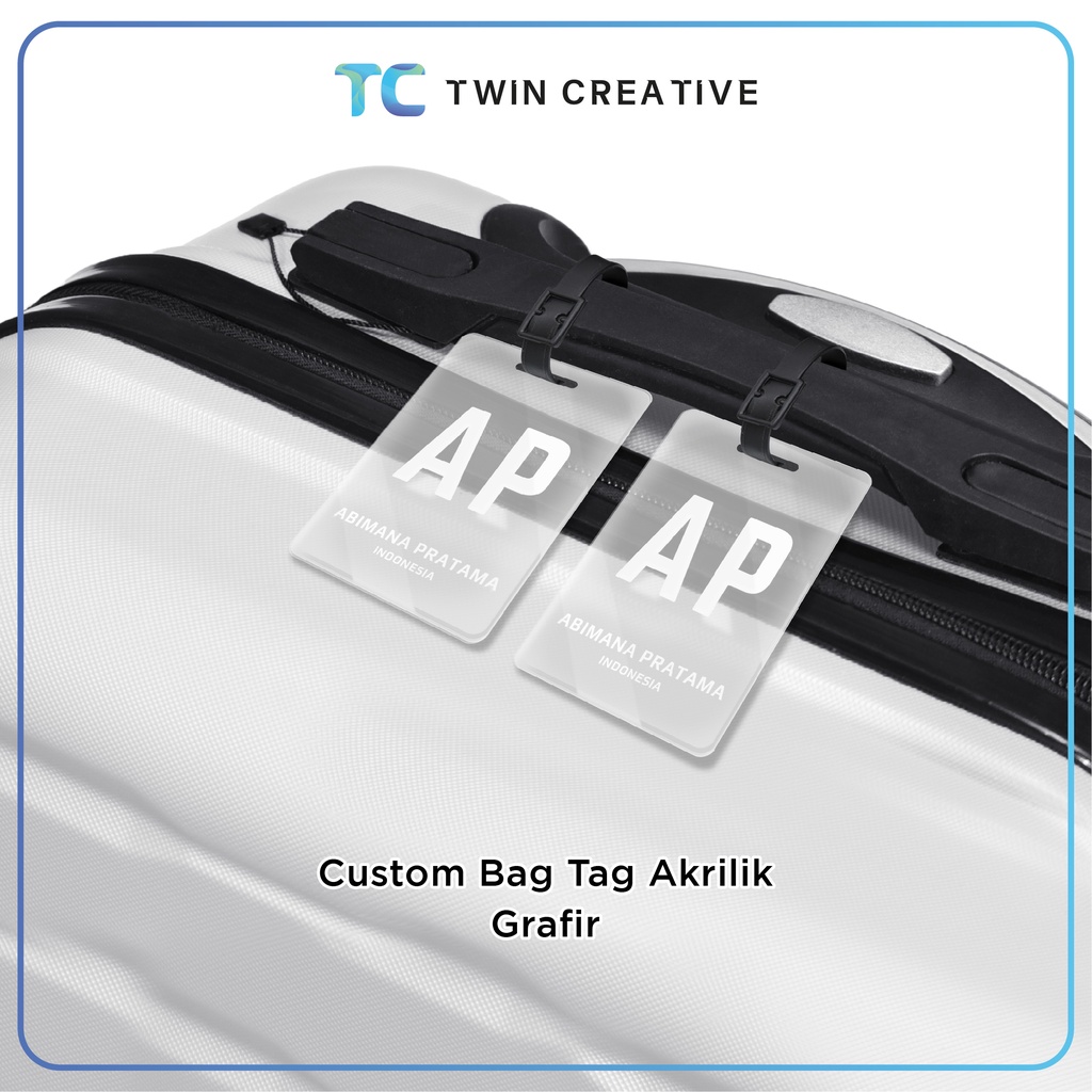 Bag Tag Custom Nama Acrylic Persegi Tas Koper Akrilik Grafir - Bag Tag Kotak Grafir Nama