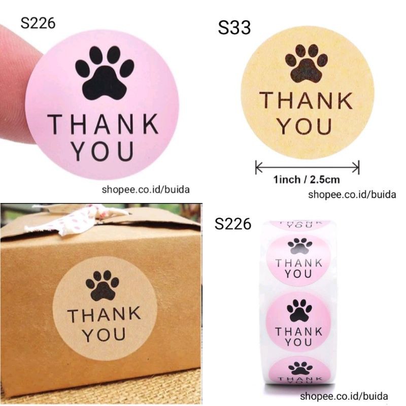 

Sticker Thank You Paw Cute Kraft Pink Label Dekorasi Kemasan Segel hampers dus box packaging sealer