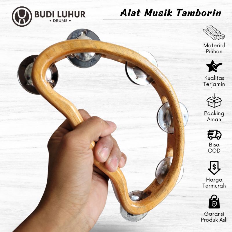 Alat Musik Tambourine Mainan Anak Tamborin Banyak Pilihan Bentuk Model Kecer Kecrek Icik Icik Bahan Kayu Natural