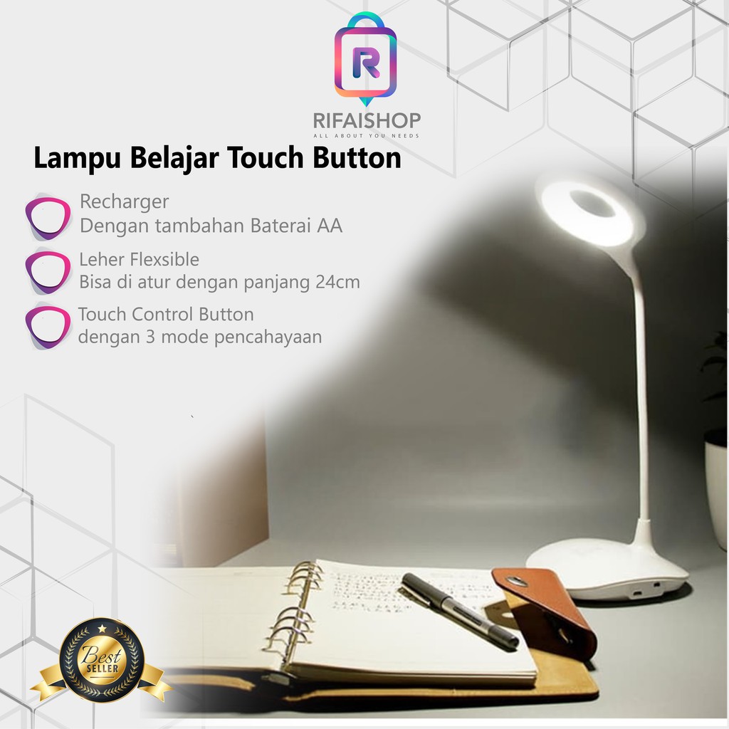 Lampu Belajar LED Recharger touch control with 3 tingkatan cahaya