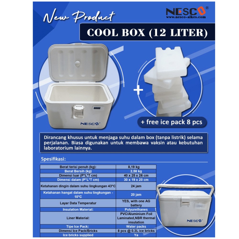 Vaccine Carrier Cool Box Vaccine Box Vaksin 12 Liter / 12L NESCO