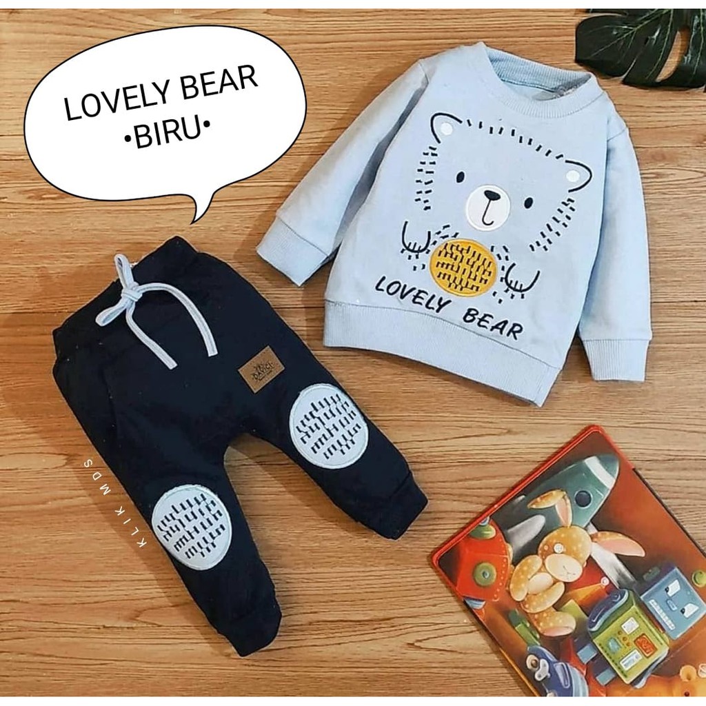 Klik Mds Setelan Baju Anak Laki-Laki Atasan Dan Celana Motif Lovely Bear 1 Ukuran Estimasi 2-9 bulan