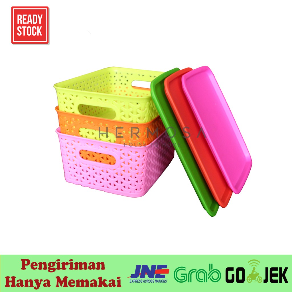 Keranjang Tutup Plastik Small Basket Nampan Tray Kotak Cover Wadah Segi Serbaguna Narita