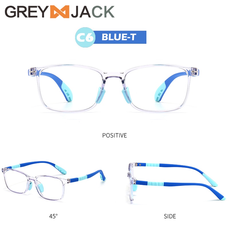 Grey Jack/Kacamata ANAK Anti radiasi Blueray komputer HP TV TR90  ringan lentur nyaman model kotak Anak laki-laki/ FA 5287-C6 BLUE T