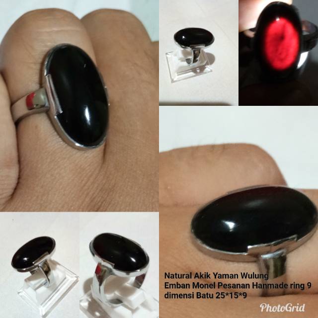 Yaman wulung kwalitas super Hitam Solid akik lawas dgn emban monel ring 9