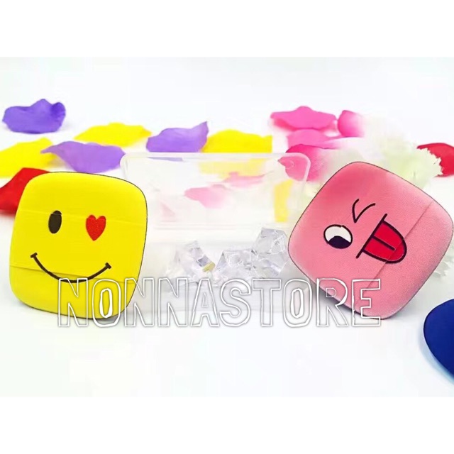 Square BB Cushion Puff in Love or Wink Emoticon + Box