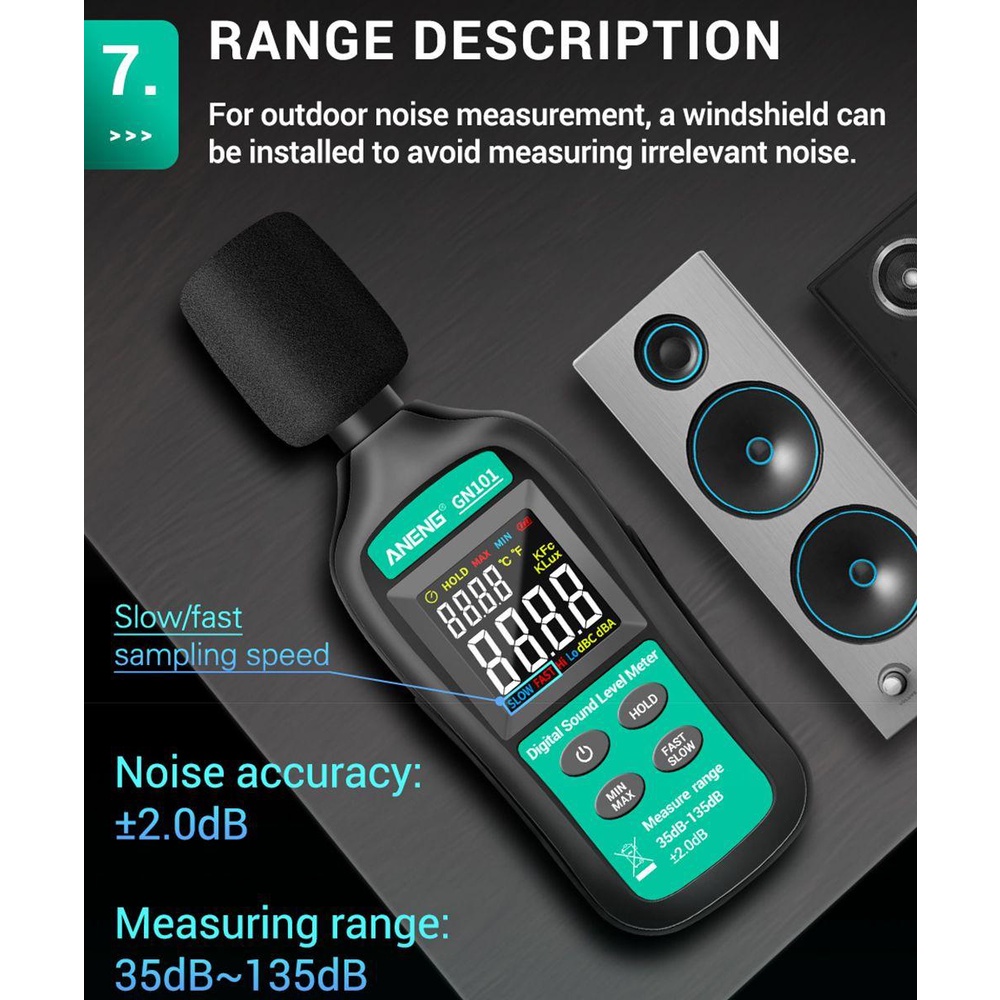 Solighter Digital Noise Meter Presisi Tinggi 35-135 db Diagnostik-Alat Pengukur Tingkat Suara Cerdas