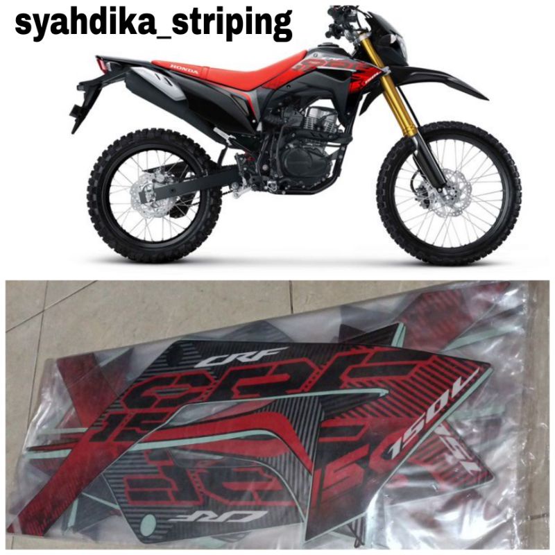 STIKER STRIPING LIS BODY MOTOR HONDA CRF 150 L HITAM GRAFIS MERAH 2021 2022 ORIGINAL