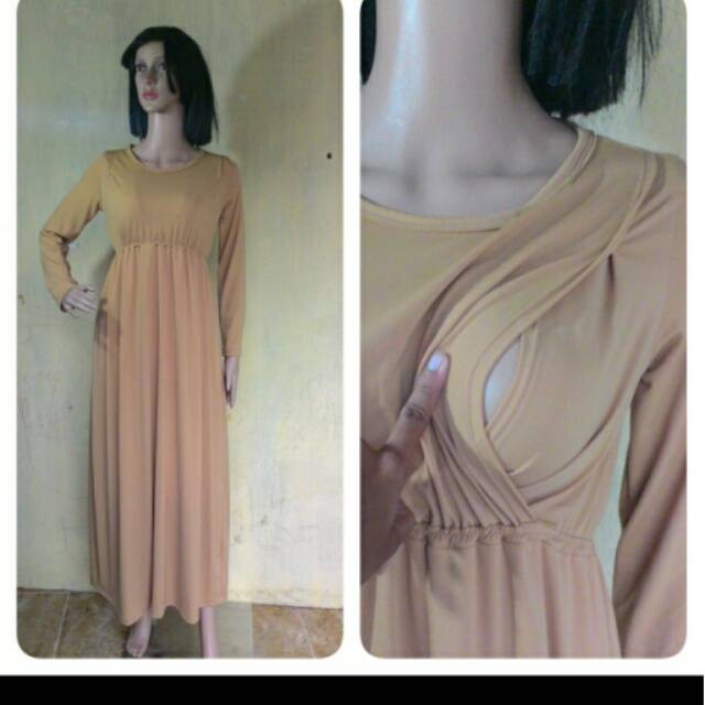 Baju Hamil Menyusui Simple Gamis COKLAT SUSU by OLIN BAJU MENYUSUI