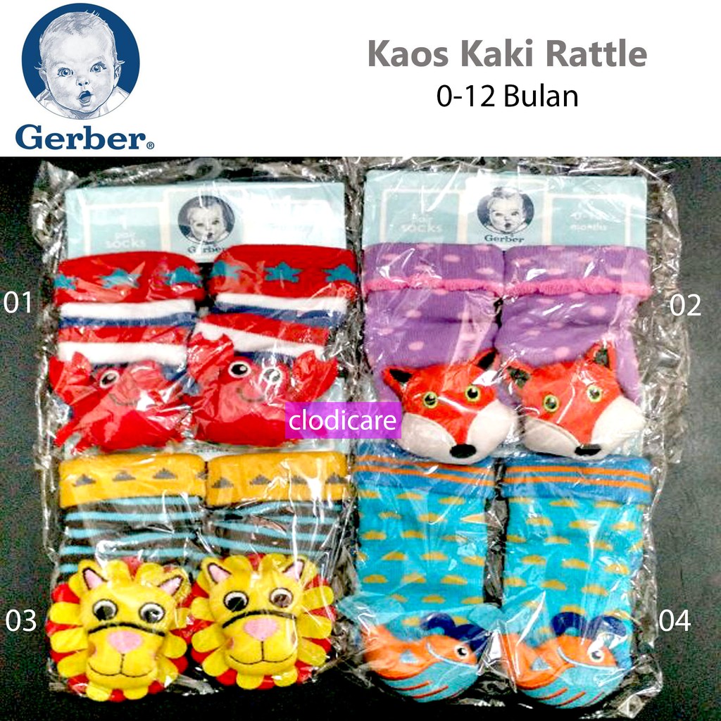 Gerber Kaos Kaki Boneka Rattle 0-12 Bulan