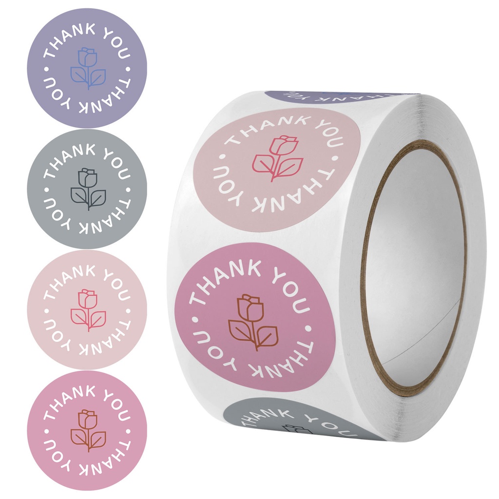 

50pcs 4BG Colors Flowers Thank You Sticker Stiker Terima Kasih untuk Online Shop Packing Label Sticker Packaging Seal Segel