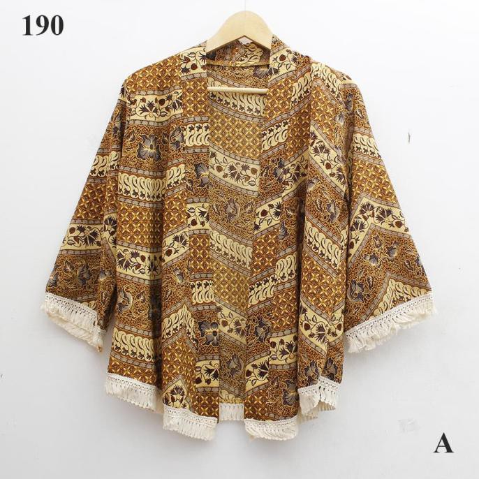 Promo Cardigan Rumbai Batik Etnik Bahan Katun Kimono Style Tribal Navy Top Berkualitas