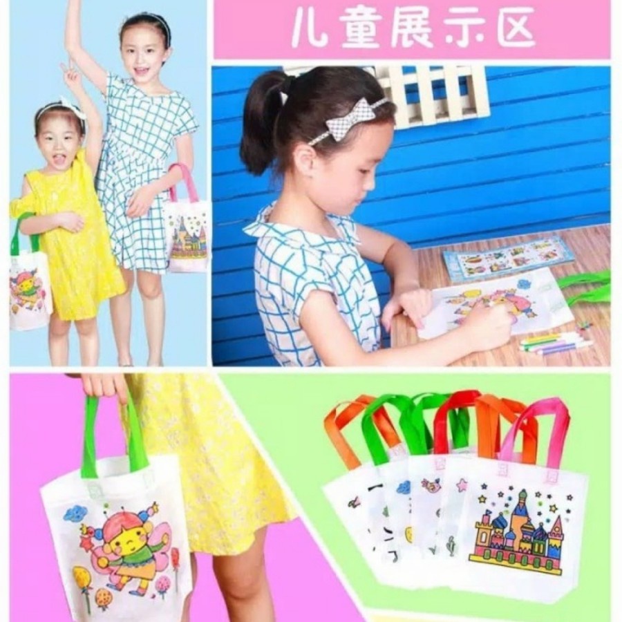 Tas Kerajinan Tangan Anak DIY Mainan Edukasi Mewarnai Set Organizer Bag Tempat Boneka Belanja