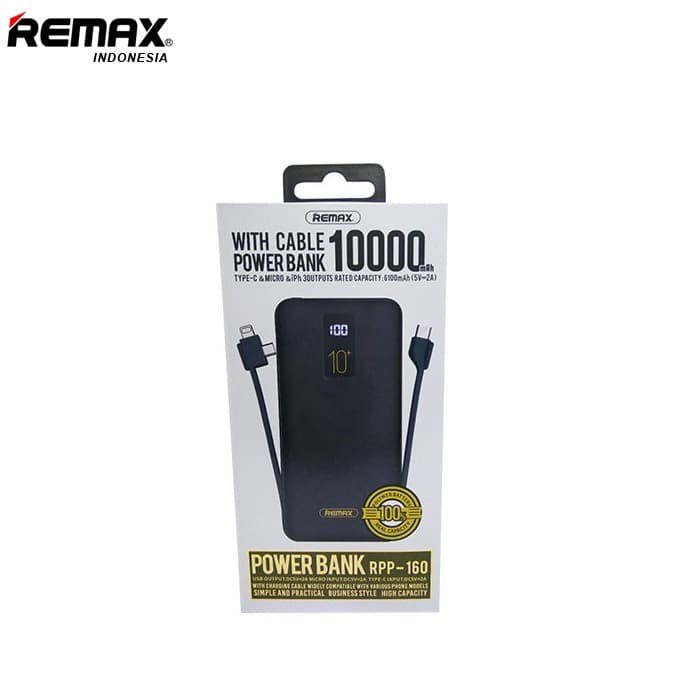 REMAX 10000mAh Power Bank With Cable RPP-160