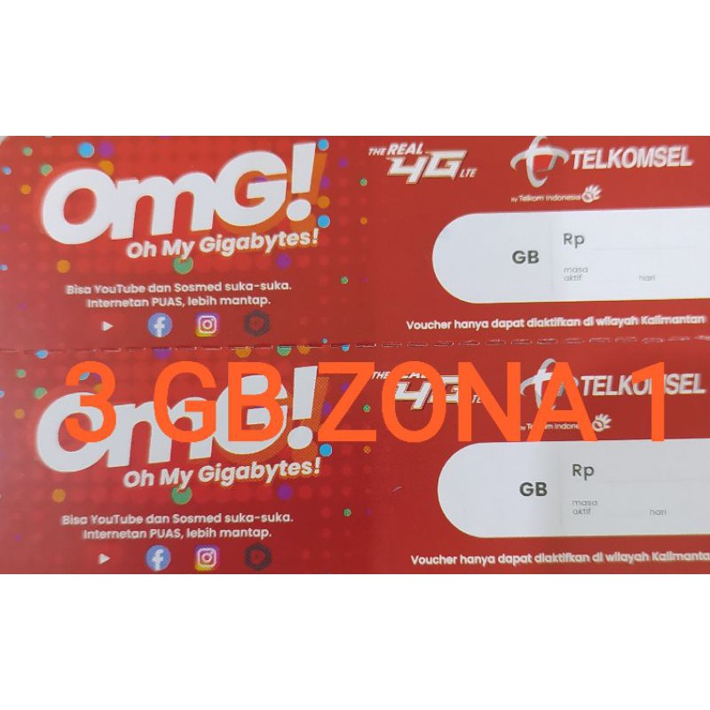 voucher telkomsel 3gb zona 1 dan zona 2 2,5gb kalimantan
