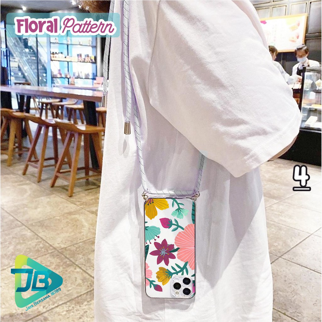 SOFTCASE SLINGCASE LANYARD BENING FLORAL PATTERN OPPO VIVO XIAOMI SAMSUNG REALME IP ALL TYPE JB4651