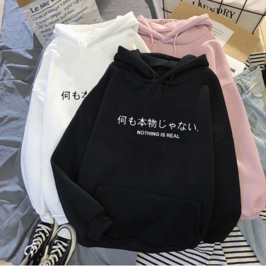 Sweater Hoodie Unisex NOTHING IS REAL Kantung Depan