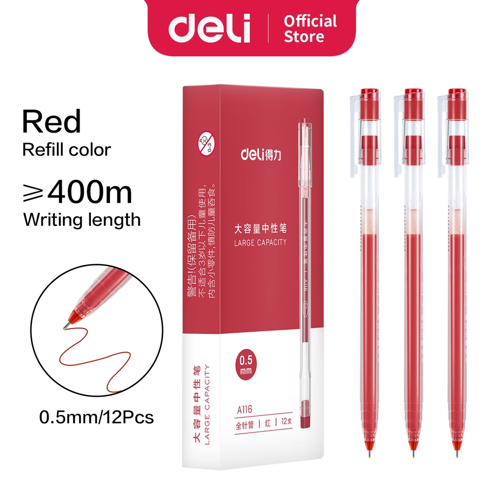 Deli Gel Pen Pulpen Gel Warna Hitam/Biru 0.5mm A116