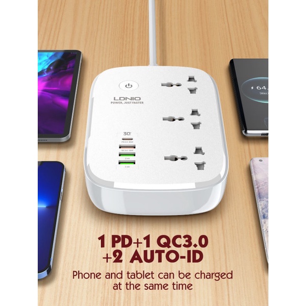 LDNIO SCW3451 DEFENDER SERIES - WiFi Smart Power Strip 3 Socket Universal dengan 4 USB Port