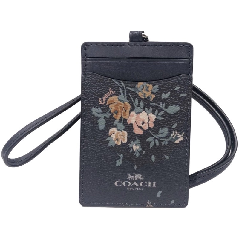 Coach ID Lanyard In Signature Black Flower