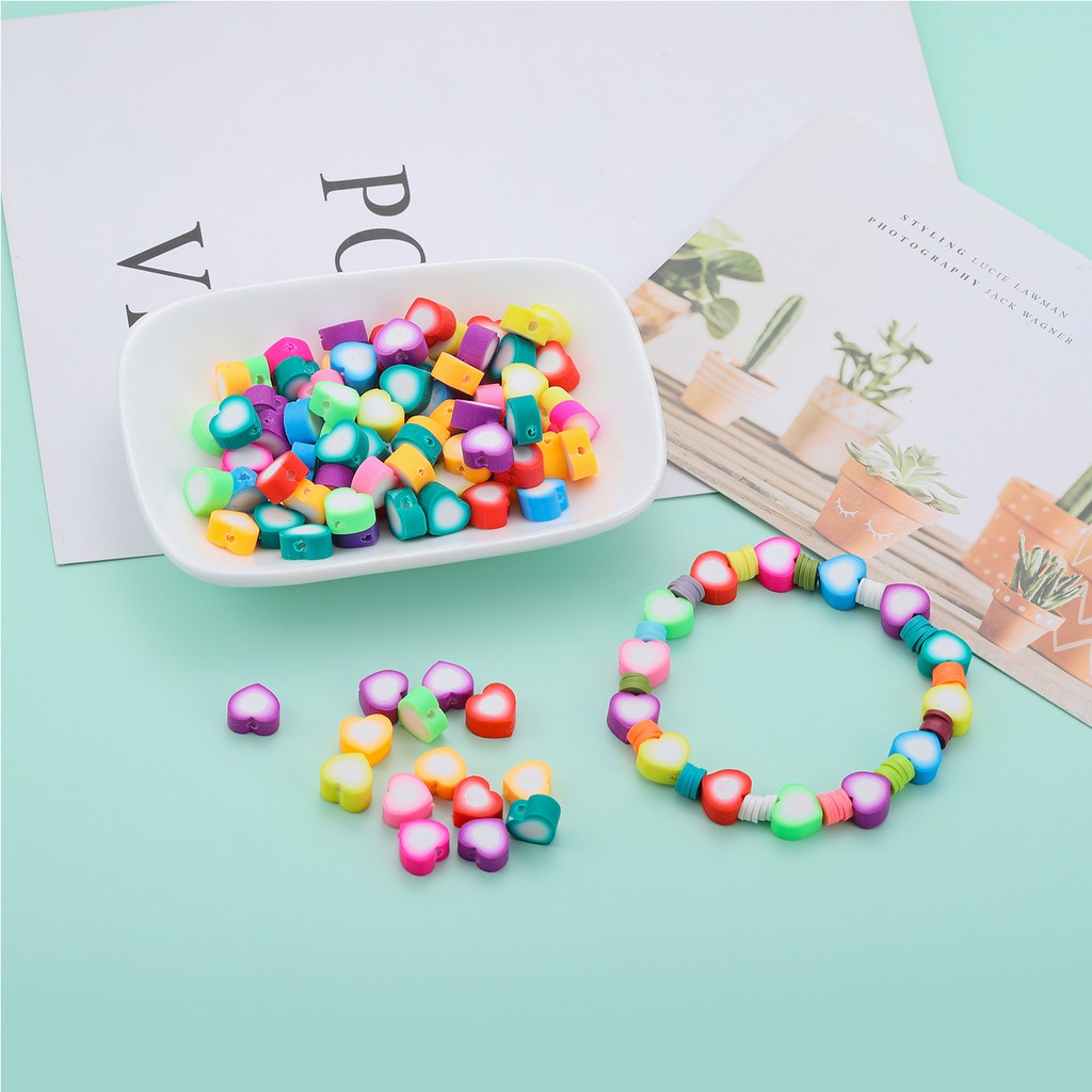 100pcs/pack Manik-manik lembut berbentuk hati berbentuk bunga untuk kalung gelang manik-manik diy