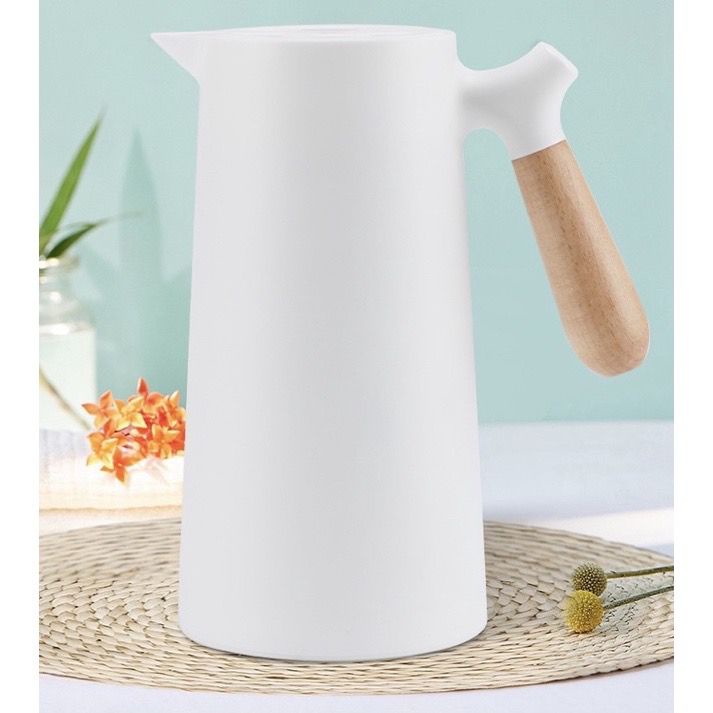 Teko Termos Air Panas Vacuum Flask dengan Handle Motif Kayu 1000ml